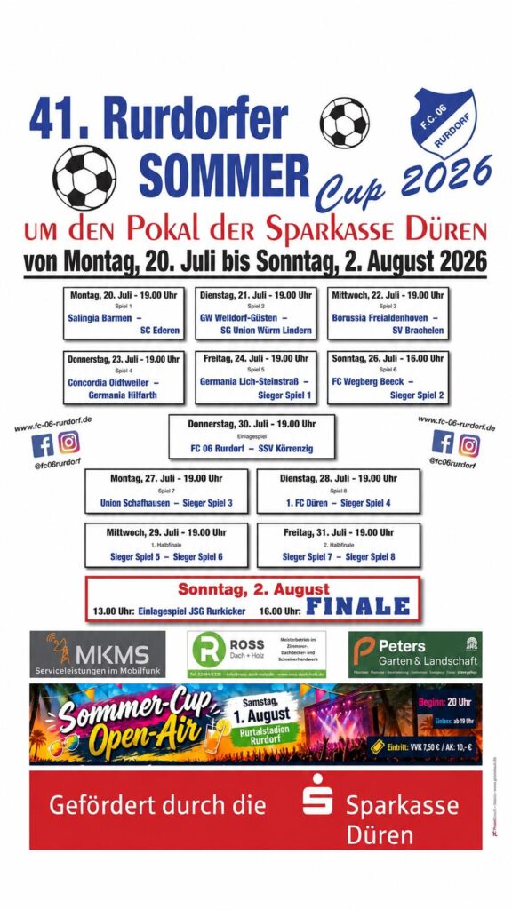 Spielplan des 41. Rurdorfer Sommercups 2026